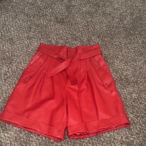 Sensation red leather shorts vintage made in USA high waisted small soft belted